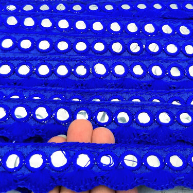 Royal Blue Fringe Trim With Mirrors, Boho, Bohemian Trim